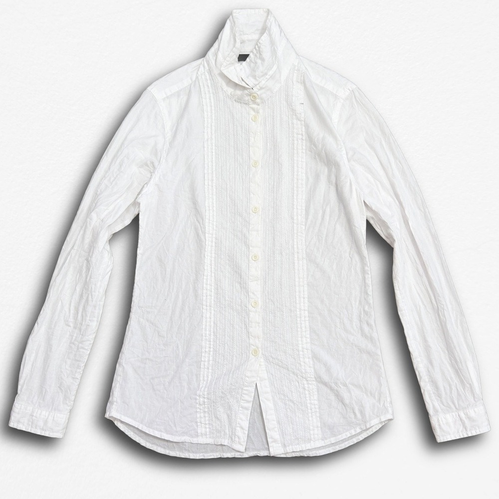 American Eagle Favorite Fit White Pintuck Eyelet Button Down Shirt Womens XS Y2K